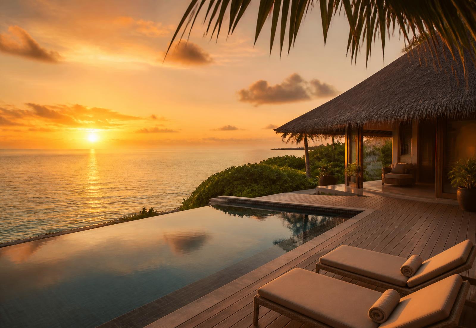 Sunset beach pool villa facing the ocean