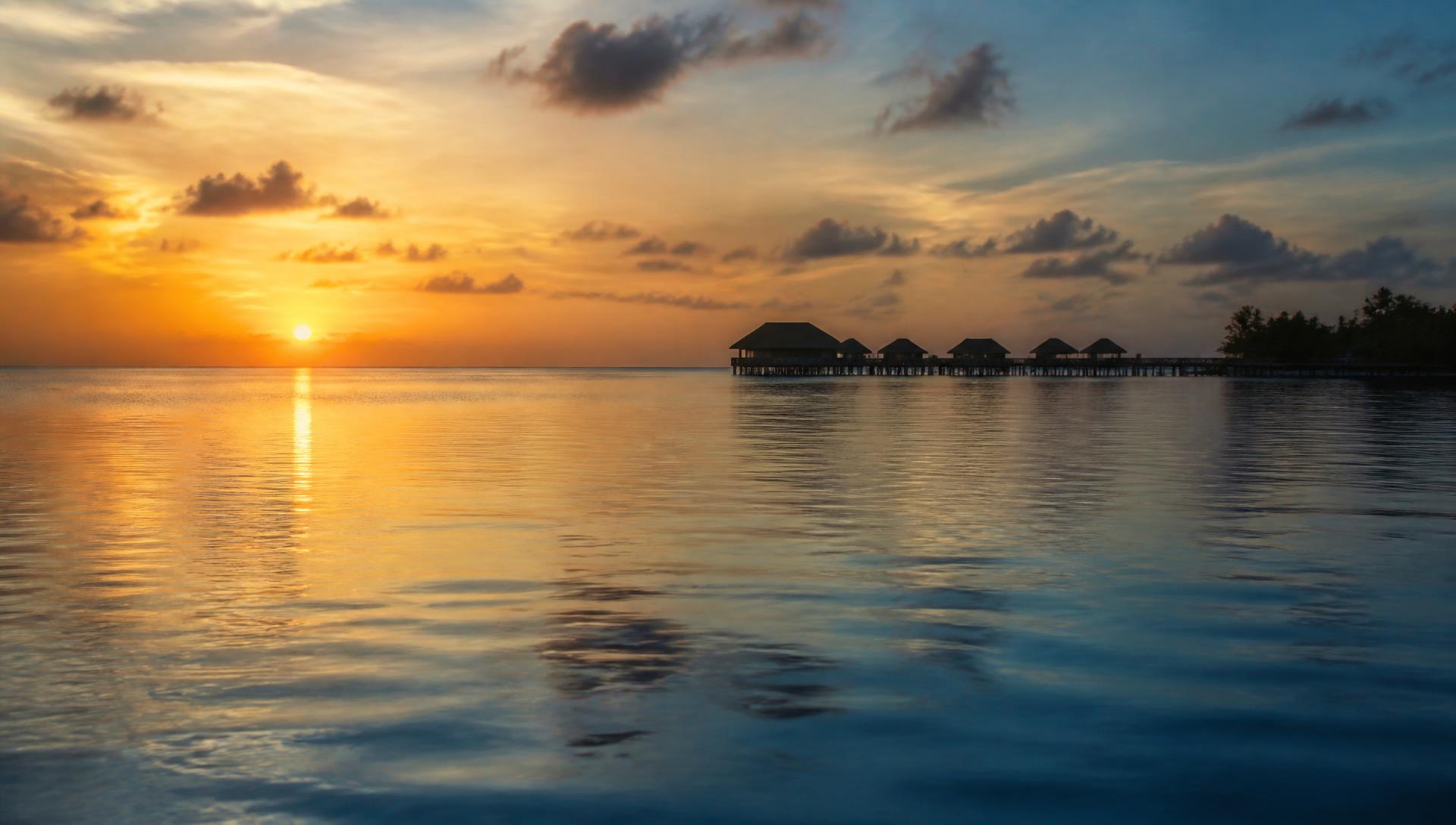Sunset over the Indian Ocean in the Maldives