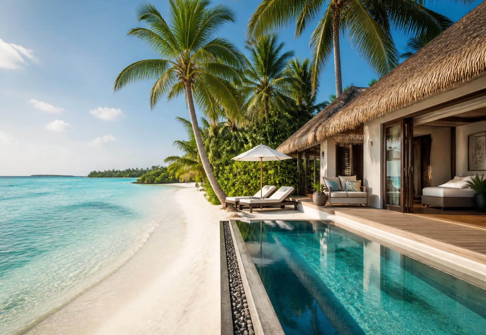 Beach villa with private pool on white sand